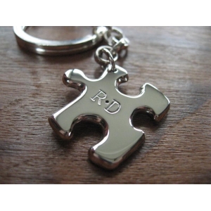 Silver Puzzle Piece Keychain Keyring with Initials