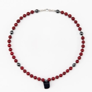 Red Coral and Blue Goldstone Necklace