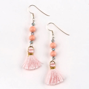 TASSEL Peachy Pink Swarovski Pearl Earrings