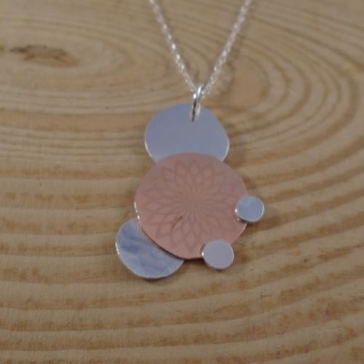 Sterling Silver and Copper Engraved Circles Necklace