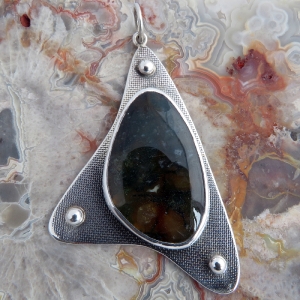 Abstract 3 Point Moss Agate Pendant in Sterling Silver - Statement Piece