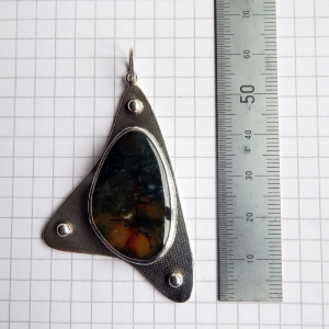 Abstract 3 Point Moss Agate Pendant in Sterling Silver - Statement Piece