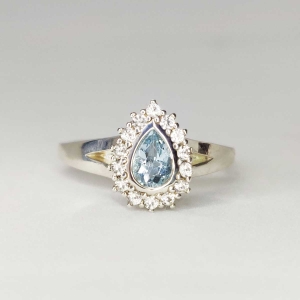 Pear Cut Aquamarine Ring With Sapphire Cluster - Argentium Silver