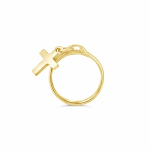 Cross Drop Ring - 9K Yellow Gold Ring with Cross Charm