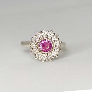 Pink Sapphire Cluster Ring - Argentium Silver