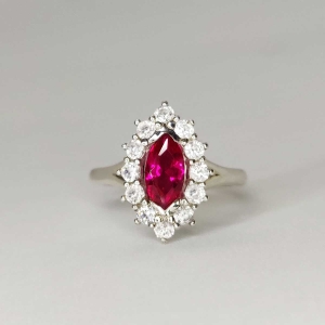 Ruby Marquise and White Sapphire Cluster Ring - Argentium Silver