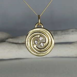 Sapphire Celtic Spiral Necklace - 14K Yellow Gold with White Sapphires
