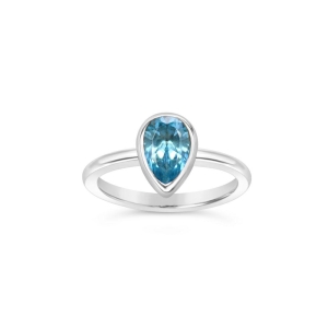 Silver Large Pear Stacking Ring - Blue Topaz