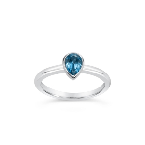 Silver Small Pear Stacking Ring - Blue Topaz