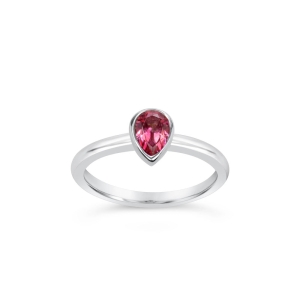 Silver Small Pear Stacking Ring - Pink Topaz