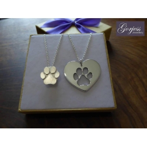 Silver heart with paw print charm