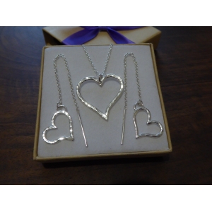 Heart Threader Earrings and Necklace