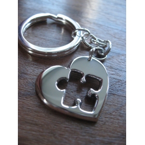 Silver Heart with Puzzle Cut Out Keychain Keyring