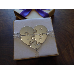 Silver Five Piece Heart Necklace with Initials