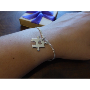 Silver Puzzle Charm Bracelet with Heart