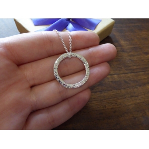 Silver Ring Pendant with Hammered Texture