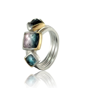 Bi-Colour Tourmaline Ring Set in Silver & 9ct Gold