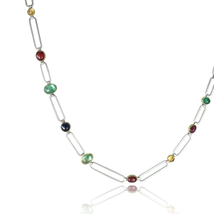 Mixed Gemstone Necklace Set in 18ct Gold & Silver