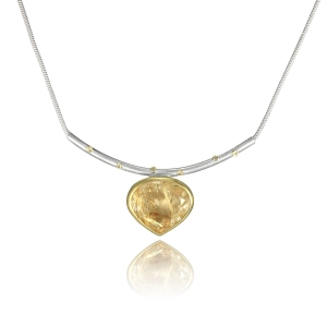 Rutilated Quartz and Diamond Necklace Set in 18ct Gold & Silver