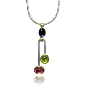 Iolite, Peridot & Tourmaline Necklace Set in 18ct Gold & Silver