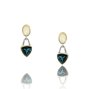 Topaz & Opal Earrings Set in Silver & 18ct Gold