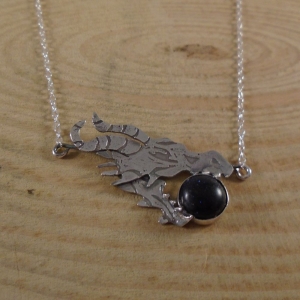 Sterling Silver Blue Goldstone Dragon Necklace