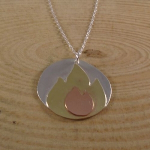 Sterling Silver, Copper and Brass Fire Necklace