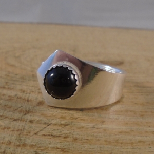 German Silver Spoon Handle Ring with Onyx Gemstone