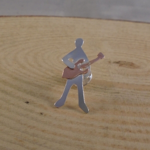 Sterling Silver and Copper Guitarist Pin Brooch or Tie Pin