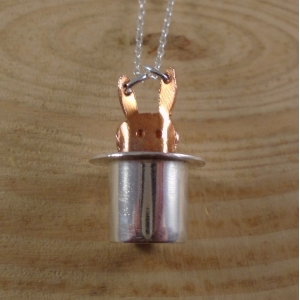 Sterling Silver and Copper Magic Bunny In A Hat Necklace