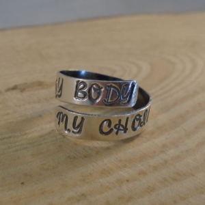 Sterling Silver Stamped My Body My Choice Adjustable Ring