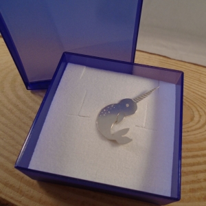 Sterling Silver Engraved Narwhal Pin Brooch