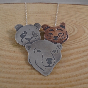 Sterling Silver and Copper Three Bears Necklace