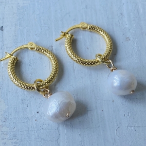 Gold Hoop Baroque Pearl Earrings