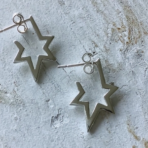 Silver Celestial Star Hoop Earrings