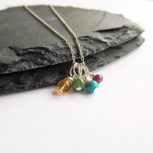 Birthstone Cluster Necklace with Real Gemstones | Sterling Silver