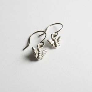 Fine Silver Bumble Bee Drop Earrings on Sterling Silver Wires
