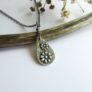 Fine Silver Daisy Flower Necklace | April Birthflower Pendant