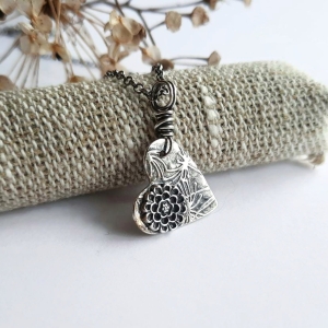 Fine Silver Floral Heart Pendant Necklace | Oxidised