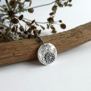 Fine Silver Floral Pendant Necklace | Oxidised