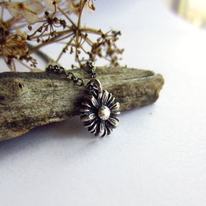Oxidised Fine Silver Daisy Necklace | April Birth Flower