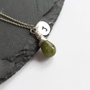 Personalised Sterling Silver Wire Wrapped Peridot Necklace | August Birthstone