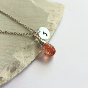 Personalised Sterling Silver Wire Wrapped Sunstone Gemstone Necklace