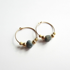 Raw Sapphire Gold Filled Beaded Hoop Earrings | September Birthstone | 20mm