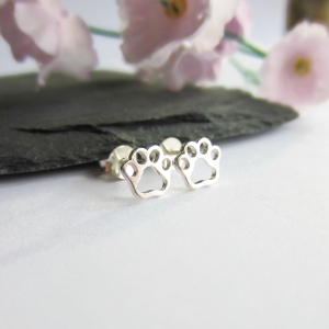 Tiny Cat or Dog Paw Print Stud Earrings | 925 Sterling Silver