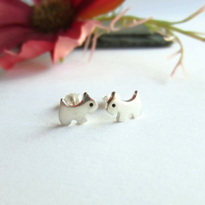 Tiny Fine Silver Dog Stud Earrings | Handmade
