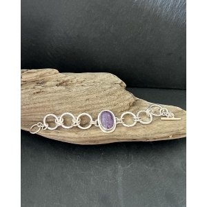 Oval Charoite stone sterling silver chunky chain bracelet