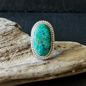 Large oval chrysocolla stone sterling silver ring