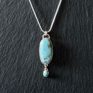 Oval larimar and turquoise sterling silver pendant