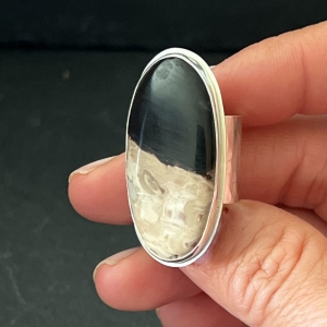 Oval palm root stone sterling silver ring